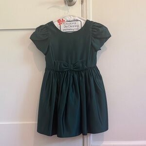 Janie and Jack Deep Emerald Bow-Waist Puff Sleeve Dress